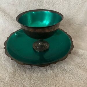 COPY - Am. A. Rogers Mid Century Elegant Teal Metal Bowl and Plate Set